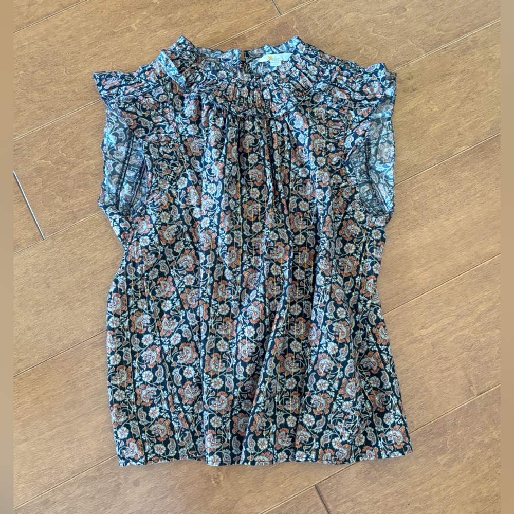 Boden Floral Ruffle Blouse - Blue and Brown